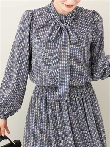 幾何圖騰領結雪紡襯衫[可機洗]