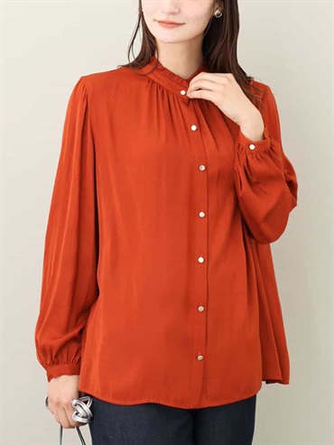 荷葉邊設計襯衫[磨毛緞面材質](桔色(15)/38)