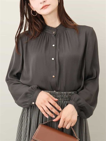 荷葉邊設計襯衫[磨毛緞面材質](深灰色(93)/38)