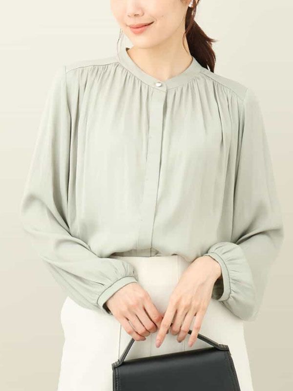 磨毛緞面立領襯衫[可機洗](淺綠色(30)/38)