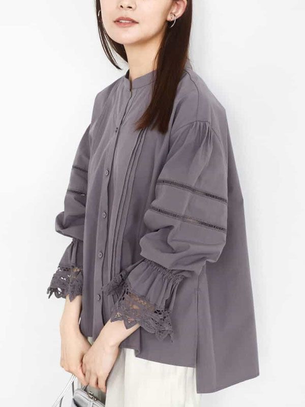 棉質蕾絲襯衫(深灰色(93)/38)
