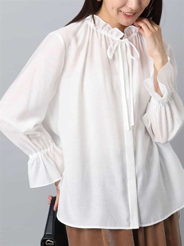 荷葉領設計襯衫(白色(90)/38)