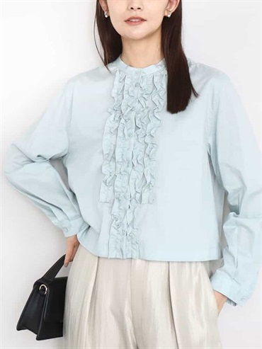 前襟荷葉設計襯衫(天藍色(50)/38)