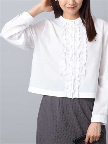 前襟荷葉設計襯衫(白色(90)/38)