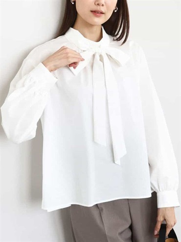 附綁帶立領純棉襯衫[日本製](白色(90)/38)