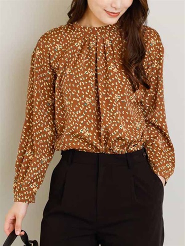 小立領愛心圖騰襯衫(咖啡色(86)/38)