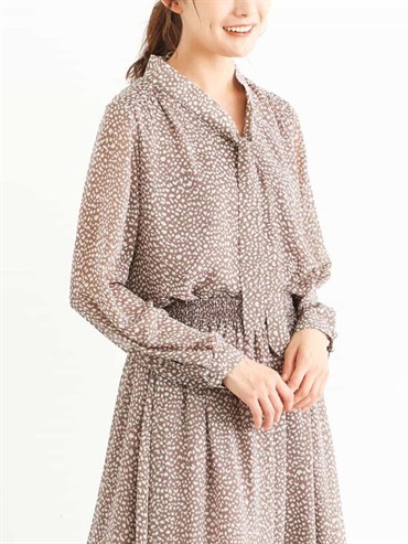 豹紋領結雪紡襯衫[可機洗](摩卡色(84)/38)