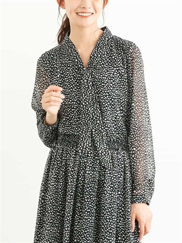 豹紋領結雪紡襯衫[可機洗]