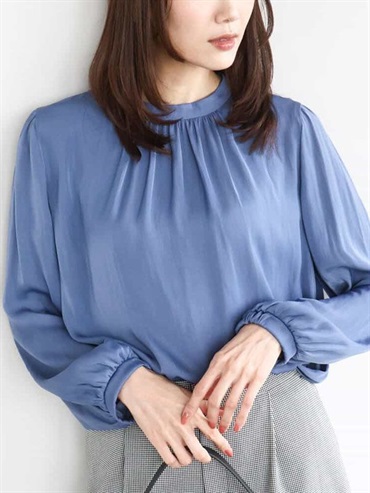 磨毛立領緞面襯衫[可機洗](藍色(55)/38)