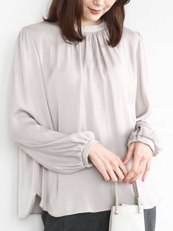 磨毛立領緞面襯衫[可機洗](米色(82)/38)