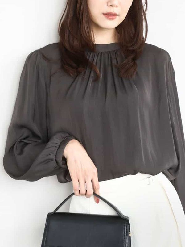 磨毛立領緞面襯衫[可機洗](深灰色(93)/38)