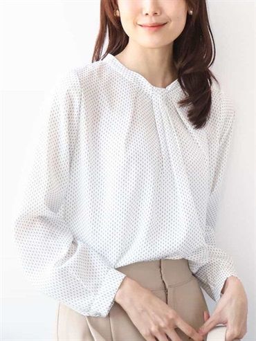 蝴蝶結領幾何圓點襯衫[可機洗](白色(90)/38)