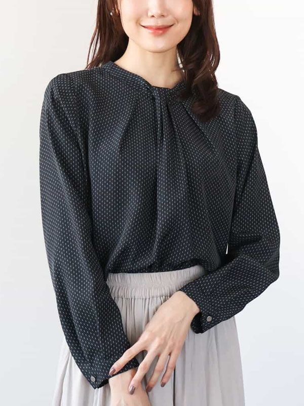 蝴蝶結領幾何圓點襯衫[可機洗]