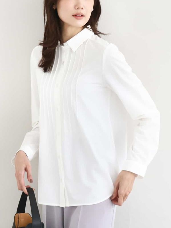 彈性平織襯衫[可機洗](白色(90)/38)