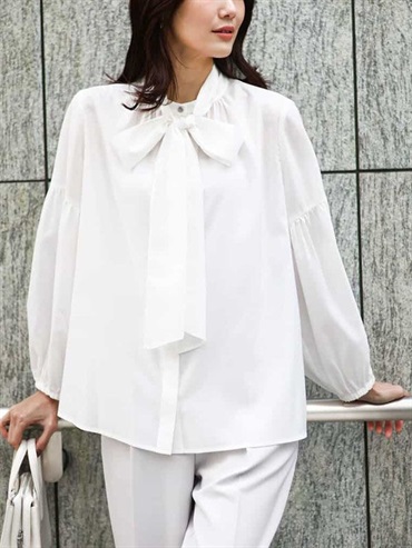 附蝴蝶結立領襯衫[可拆式](米白色(80)/38)