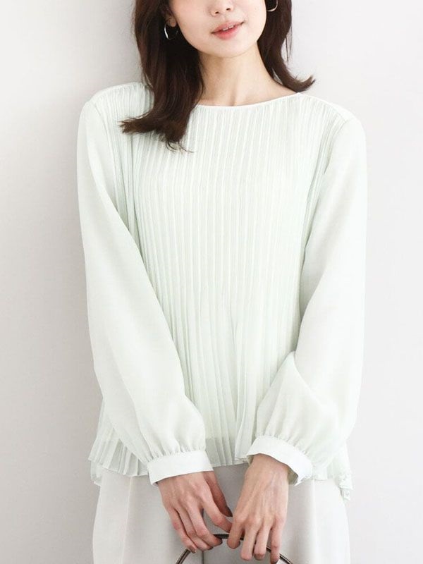 百褶設計襯衫(淺綠色(30)/38)