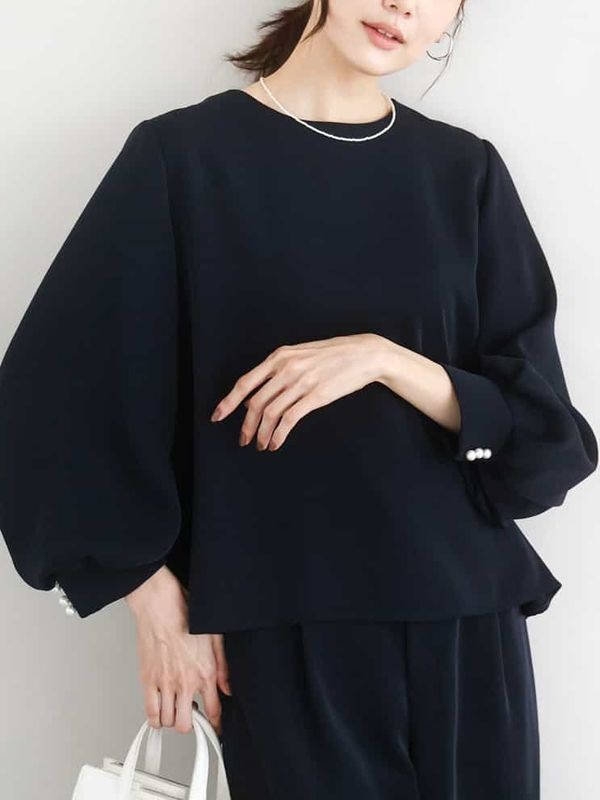 立體澎袖襯衫[機能性素材](海軍藍(57)/38)