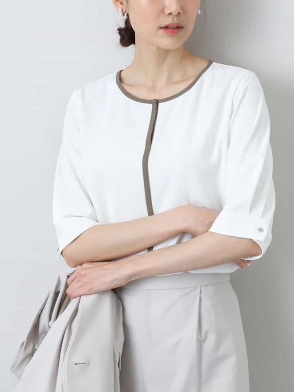 配色滾邊V領襯衫[可機洗]