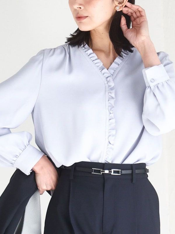 迷你荷葉邊V領襯衫[可機洗]