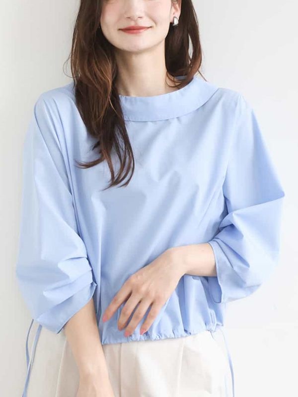 【素色】捲領抓褶袖襯衫[涼感/可機洗]