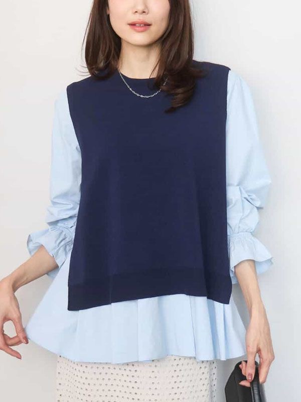 糖果袖襯衫 × 針織背心(海軍藍(57)/38)