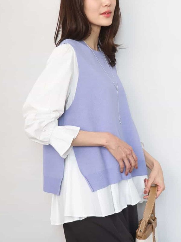 糖果袖襯衫 × 針織背心(薰衣草紫(60)/38)