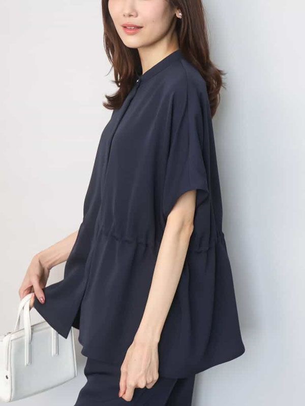 立領抽繩襯衫[機能性/可機洗](海軍藍(57)/38)