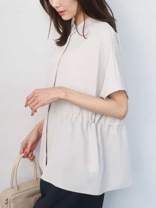 立領抽繩襯衫[機能性/可機洗](米色(82)/38)