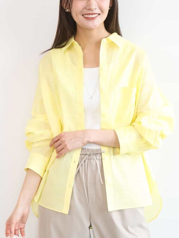 亞麻混紡彩色襯衫[涼感](黃色(20)/38)