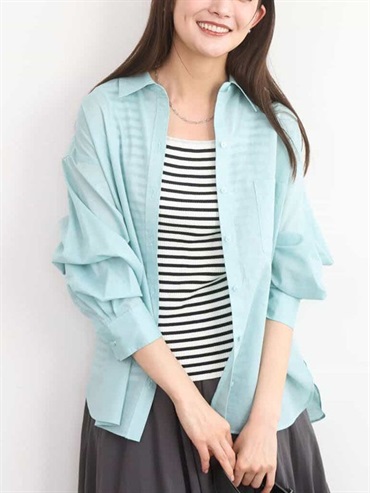 亞麻混紡彩色襯衫[涼感](淺綠松石色(30)/38)