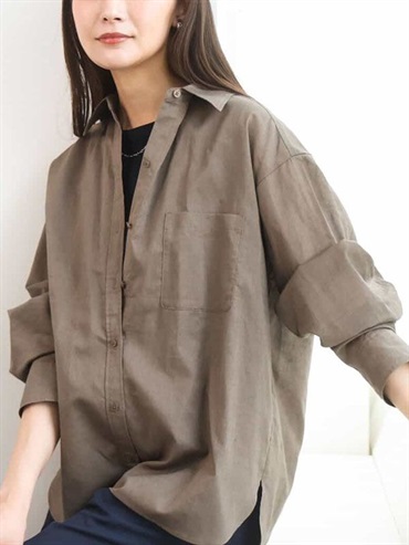 亞麻混紡彩色襯衫[涼感](棕色(87)/38)