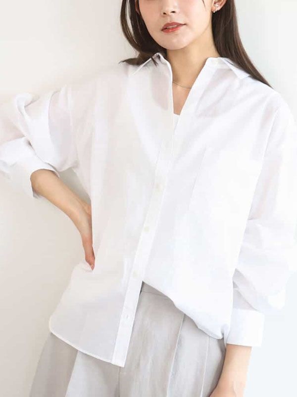 亞麻混紡彩色襯衫[涼感](白色(90)/38)