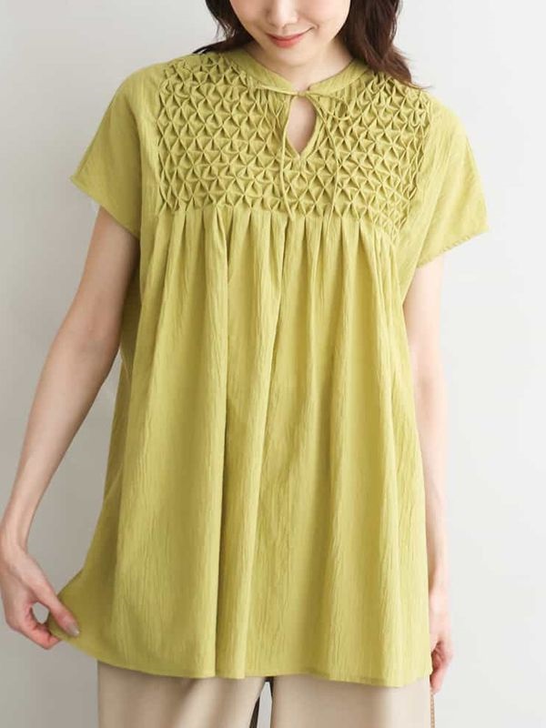 手工細褶刺繡襯衫(黃綠色(30)/38)
