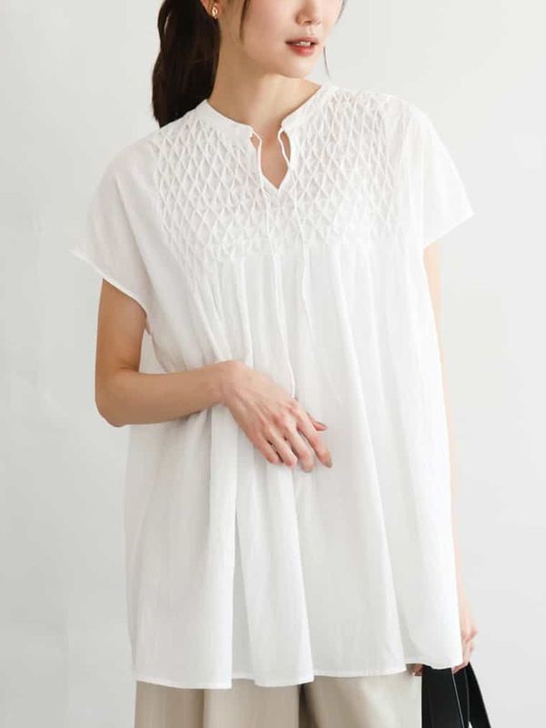 手工細褶刺繡襯衫(白色(90)/38)