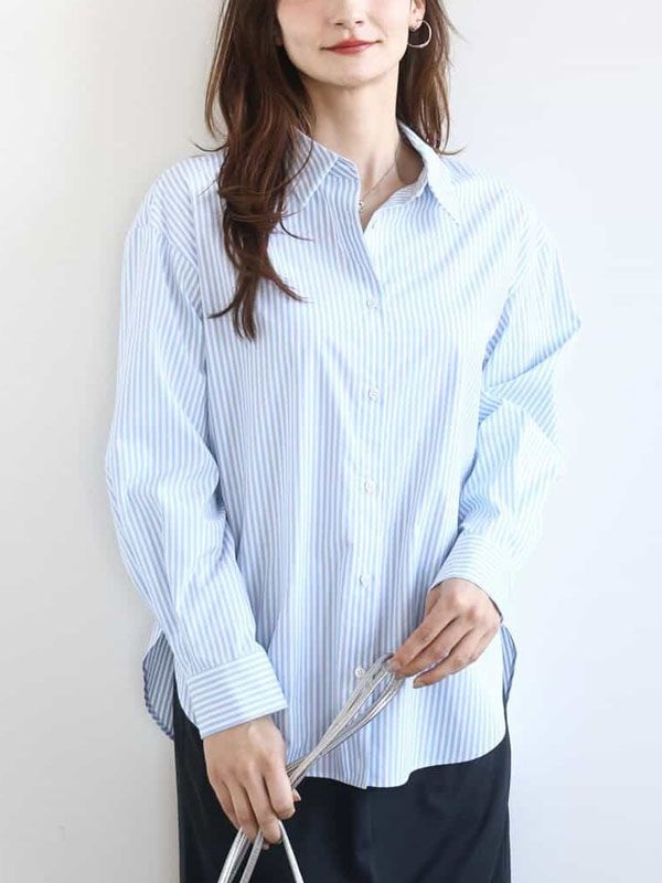 【條紋】基本款襯衫[機能性/可機洗](天藍色(50)/38)