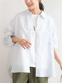 亞麻混紡條紋襯衫[涼感]