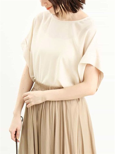 縐綢短袖上衣[可機洗](米色(82)/38)