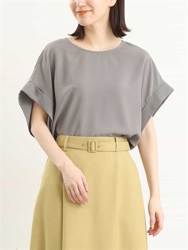 縐綢短袖上衣[可機洗](灰色(92)/38)