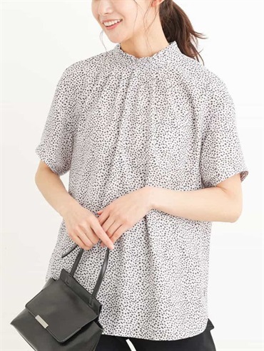 豹紋荷葉領印花襯衫[可機洗](淺灰色(91)/38)