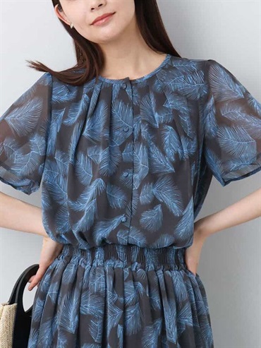 葉紋雪紡襯衫[可機洗](棕色(87)/38)