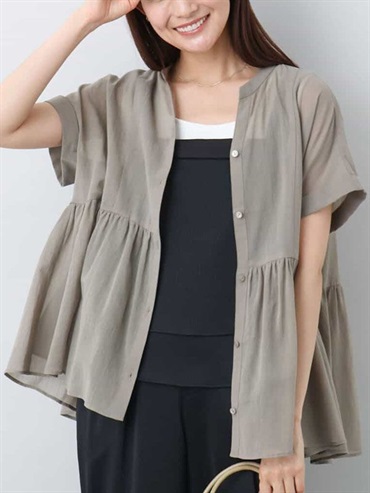 [限量]棉質雪紡襯衫[涼感](摩卡色(84)/38)