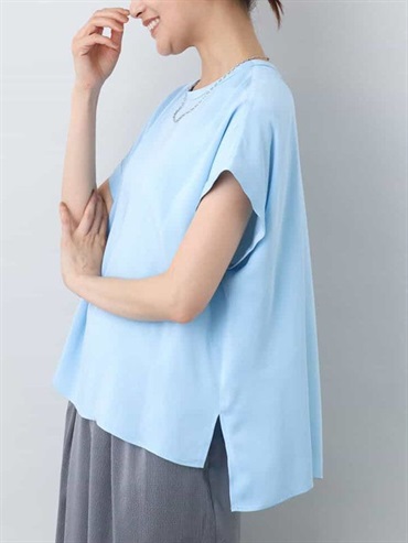 霧面緞面T-Blouse[涼感](天藍色(50)/38)
