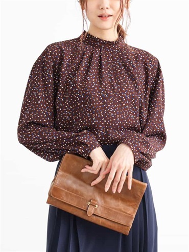 小立領印花襯衫[可機洗](棕色(87)/38)