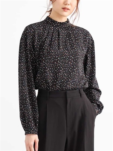 小立領印花襯衫[可機洗](黑色(94)/38)