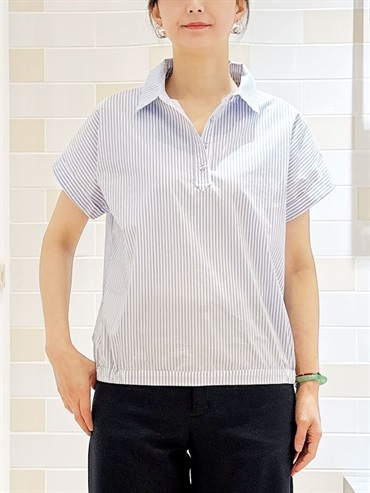 條紋開襟襯衫(天藍色(50)/38)