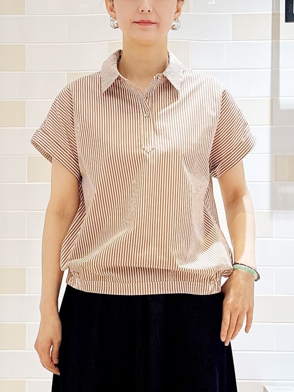 條紋開襟襯衫(米色(82)/38)