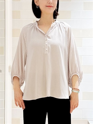 V領條紋上衣(淺灰色(91)/38)