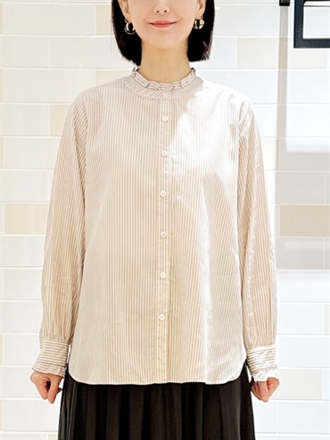 立領荷葉邊襯衫(米色(82)/38)