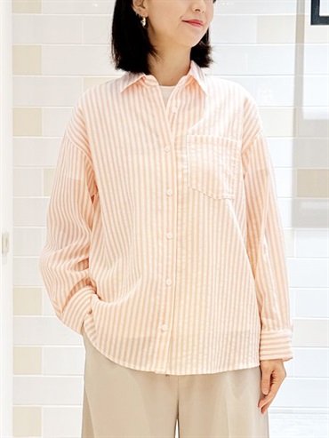 條紋襯衫[泡泡紗/可機洗](淺桔色(12)/38)