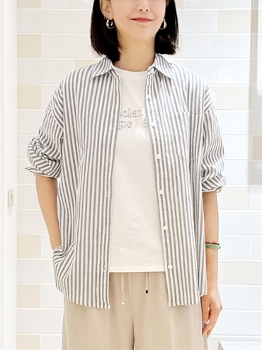 條紋襯衫[泡泡紗/可機洗](海軍藍(57)/38)